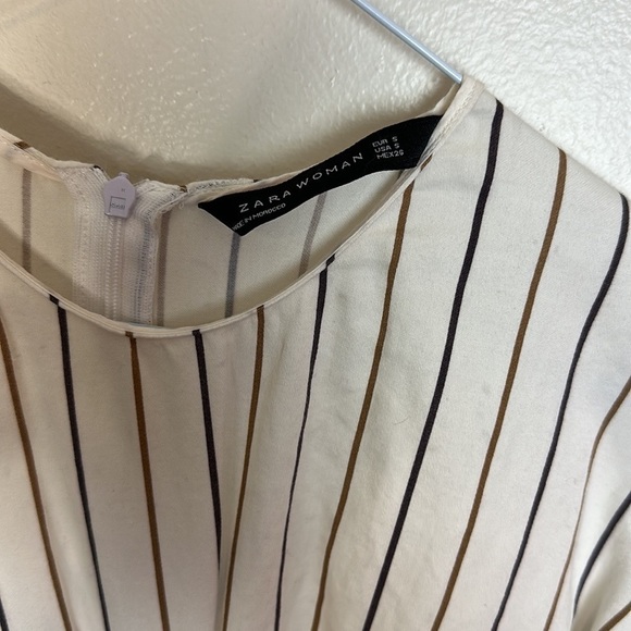 Zara Cotton Poplin Striped Bow Long Sleeve Tunic Top - Picture 9 of 15